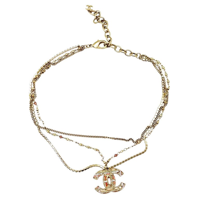 Chanel CC Camellia Enamel Crystal Pendant Necklace