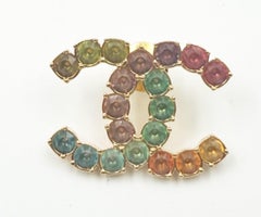 Chanel Gold CC Rainbow Colorful Gem Pin