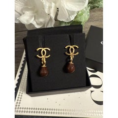 Chanel Gold CC Red Bead Dangle Earrings, 2023