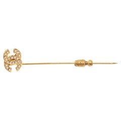 Chanel Gold CC Rhinestone Brooch at 1stDibs