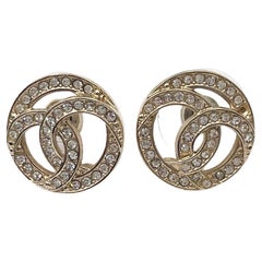 Chanel Gold CC Round Crystal Piercing Earrings