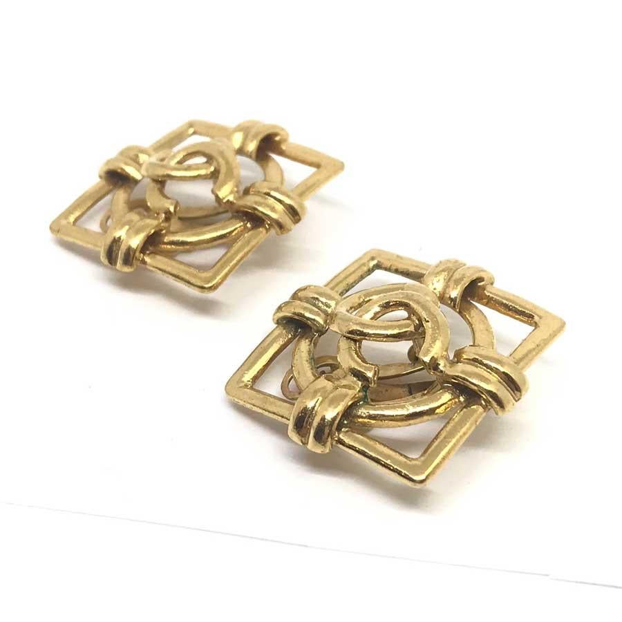 CHANEL Gold CC Round Square Earrings 1