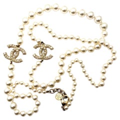 Chanel Gold CC Scatter Pearl Pearl Long Necklace 100 Yr Anniversary 