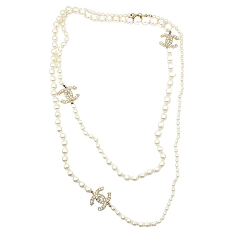 Chanel Gold CC Scatter Pearl Pearl Long Necklace 100 yr Anniversary