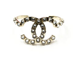 Chanel Gold CC Solitaire Crystal Cuff Bracelet
