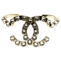 Chanel Gold CC Solitaire Crystal Cuff Bracelet 