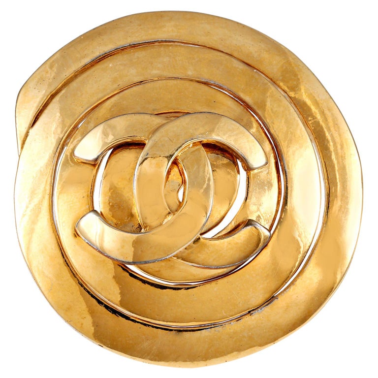 Chanel Gold CC Spiral Pin For Sale at 1stDibs  authentic chanel brooch, chanel  gold round quilted 'cc' pin, chanel cc pin
