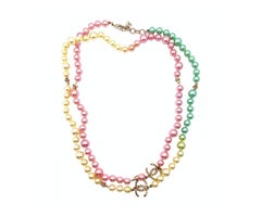 Chanel Gold CC Star Neon Rainbow Candy Pearl Necklace