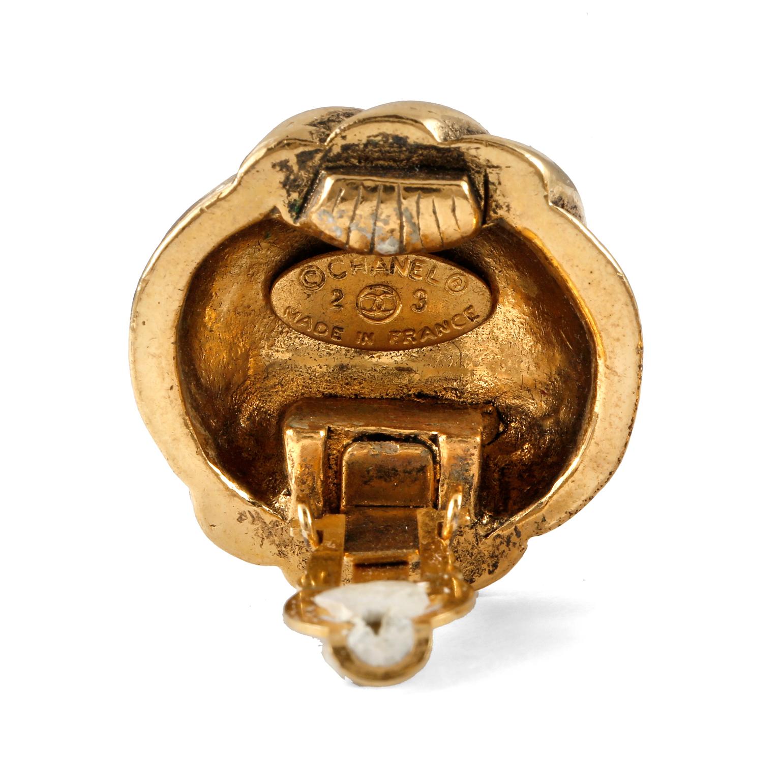 chanel gold button earrings