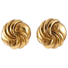 Chanel Gold CC Swirled Button Earrings