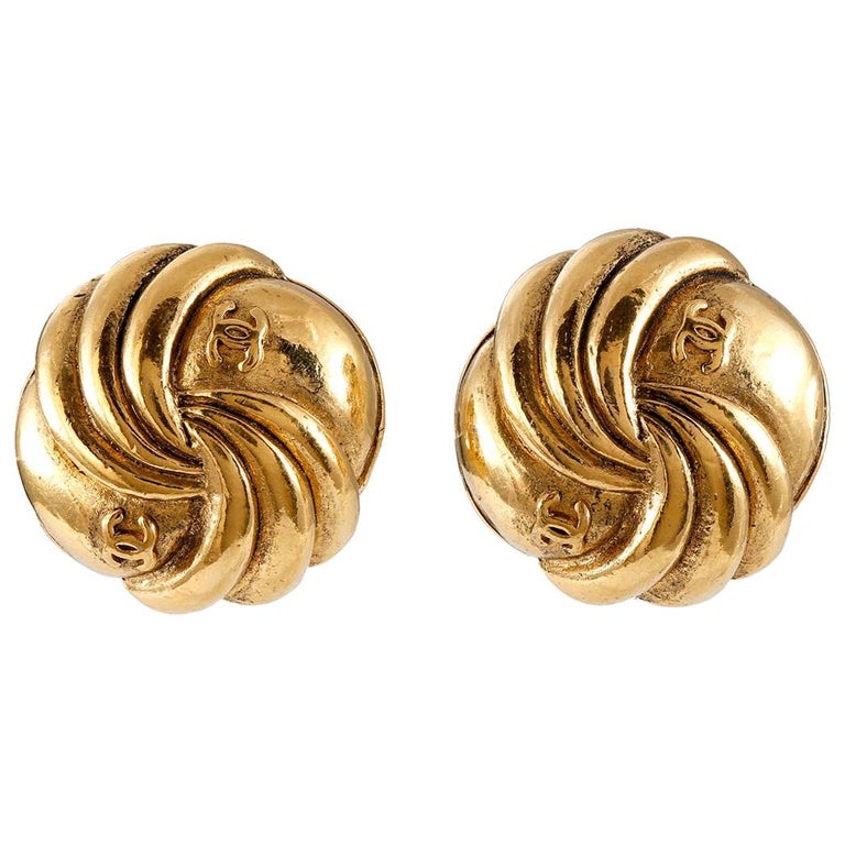 Chanel Gold CC Swirled Button Earrings For Sale at 1stDibs  chanel gold  earings, chanel gold earrings, authentic chanel buttons