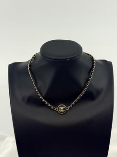 Chanel Gold CC Turnlock Black Lambskin Leather Choker Necklace