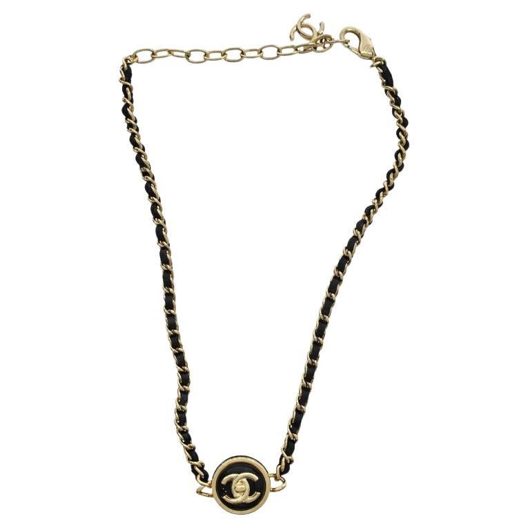 Chanel Gold CC Turnlock Black Lambskin Leather Choker Necklace