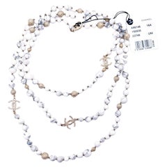 Chanel Gold CC White Marble Long Necklace  