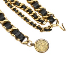 Chanel Gold Chain and Black Leather Belt with CC Medallion Charm