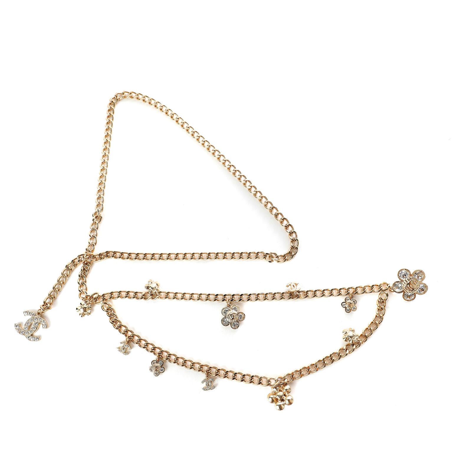 Chanel Gold Chain and Crystal Flower Belt Necklace  1