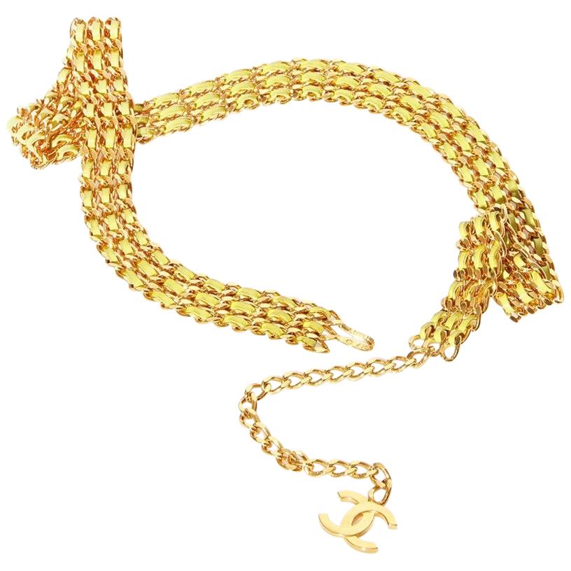 Chanel Leather Braid Gold 4K 28 Plaque Chain Belt CC-0819N-0005