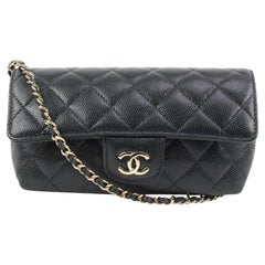 Chanel Gold Chain Black Quilted Caviar Mini Flap Chain Bag 31C118