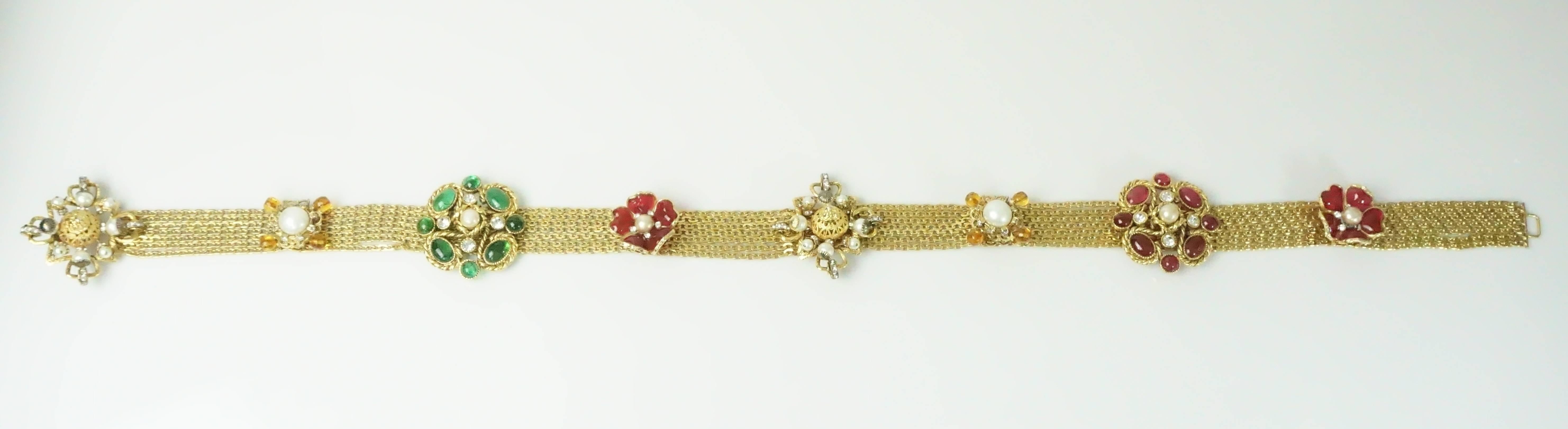 Chanel Gold Chain Link Belt/Necklace with Gripoix and Pearl Camelias-Circa 70's 3