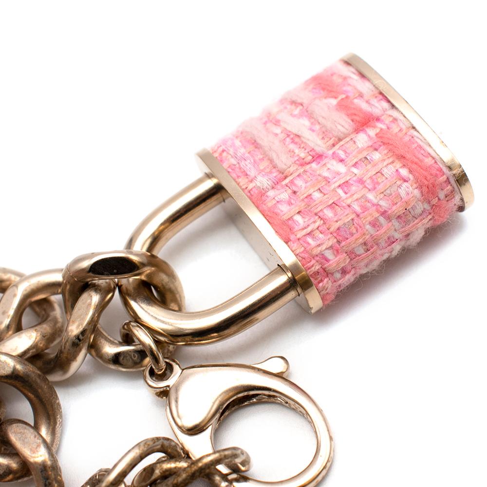 Chanel Gold Chain Pink Tweed Locket CC Belt For Sale 1