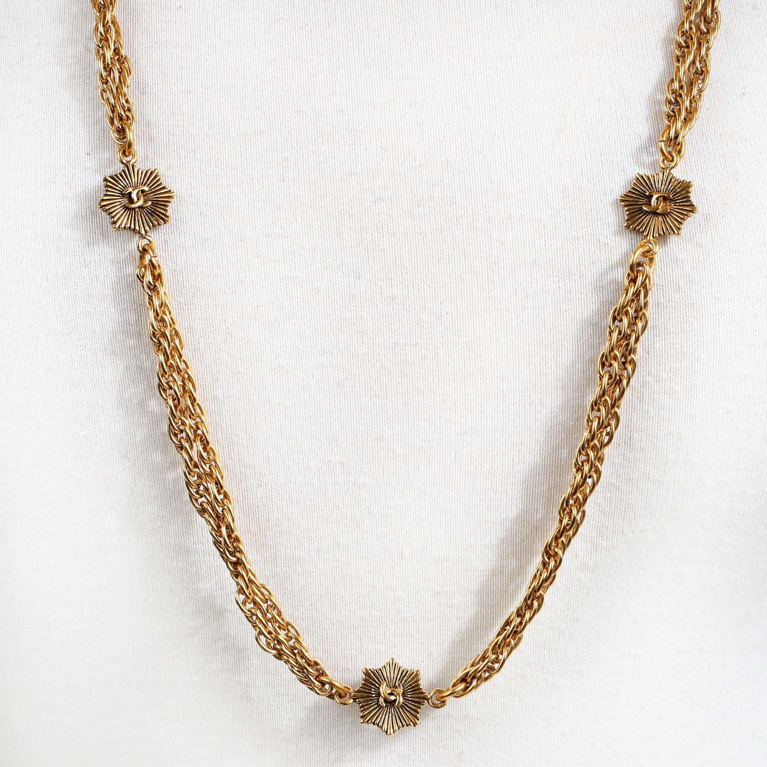 Women's or Men's Chanel Gold Chain with CC Pendants Vintage Necklace
