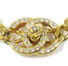 Chanel Gold Charm CC Chain Rhinestone Link Evening Turnlock Choker Necklace