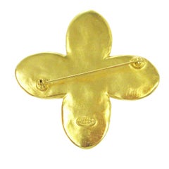 Chanel Gold Charm CC Flower Cross Gripoix Red Glass Evening Pin Brooch