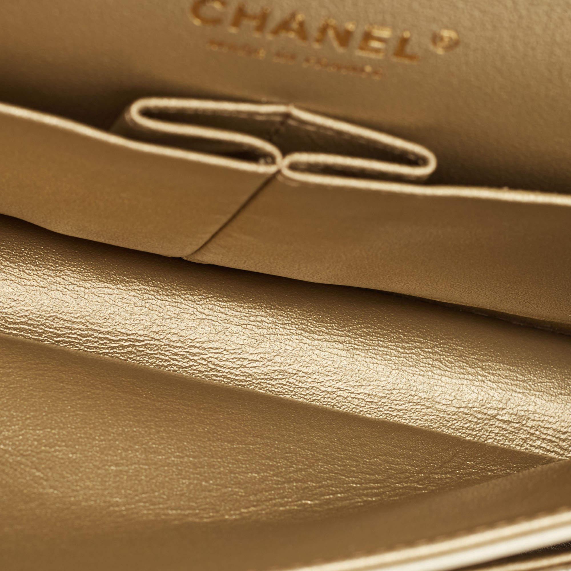 Chanel Gold Chevron Patent Leather Medium Classic Double Flap Bag For Sale 6