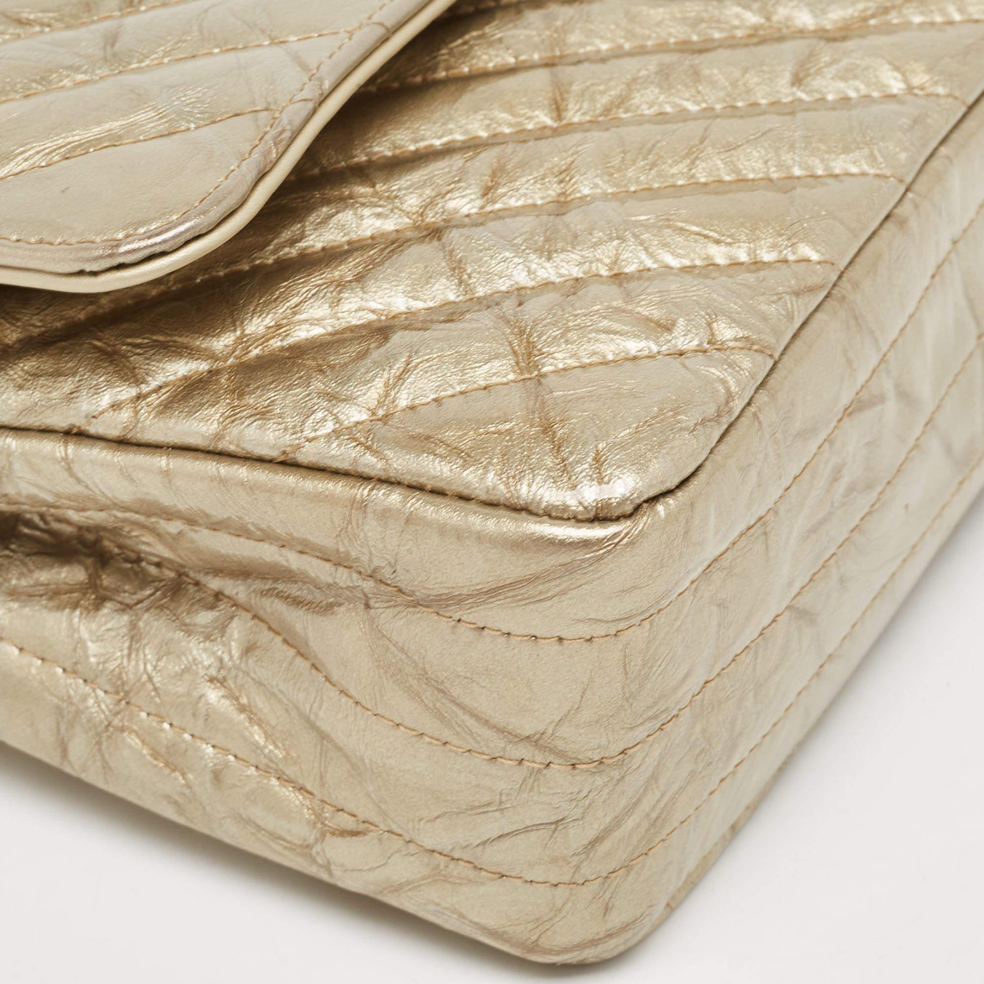 Chanel Gold Chevron Patent Leather Medium Classic Double Flap Bag 9