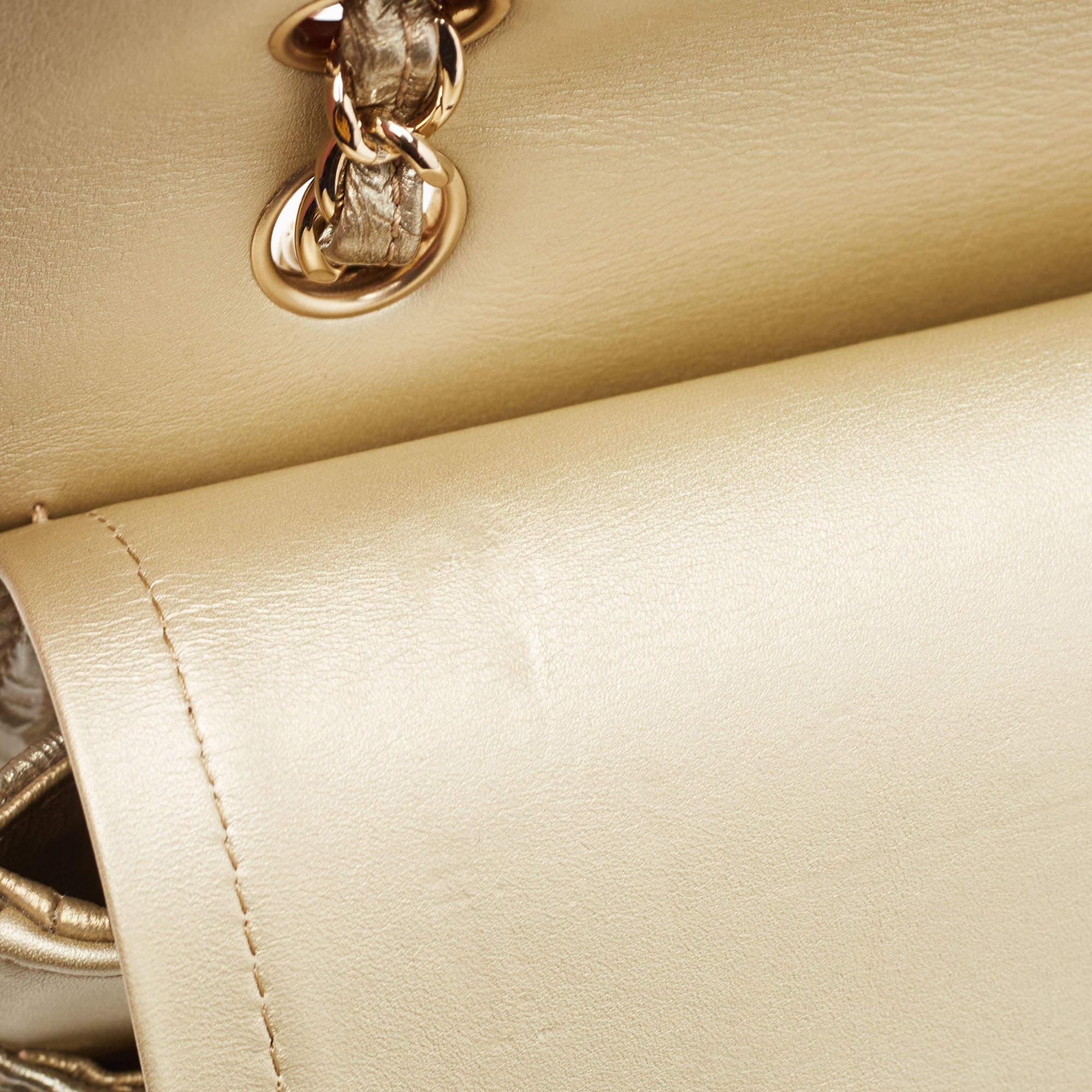 Chanel Gold Chevron Patent Leather Medium Classic Double Flap Bag For Sale 2