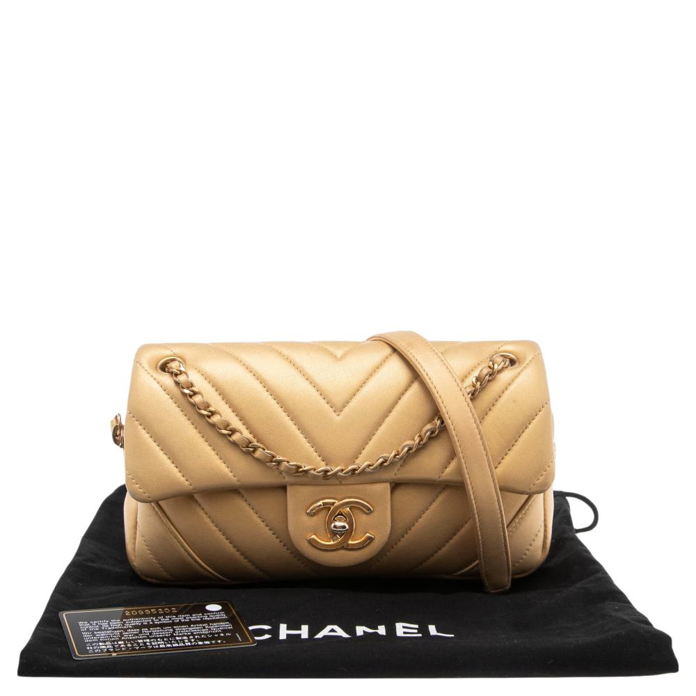 Chanel Gold Chevron Quilted Leather Medium Easy Flap Bag 8