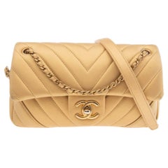 Chanel Gold Chevron Quilted Leather Medium Easy Flap Bag