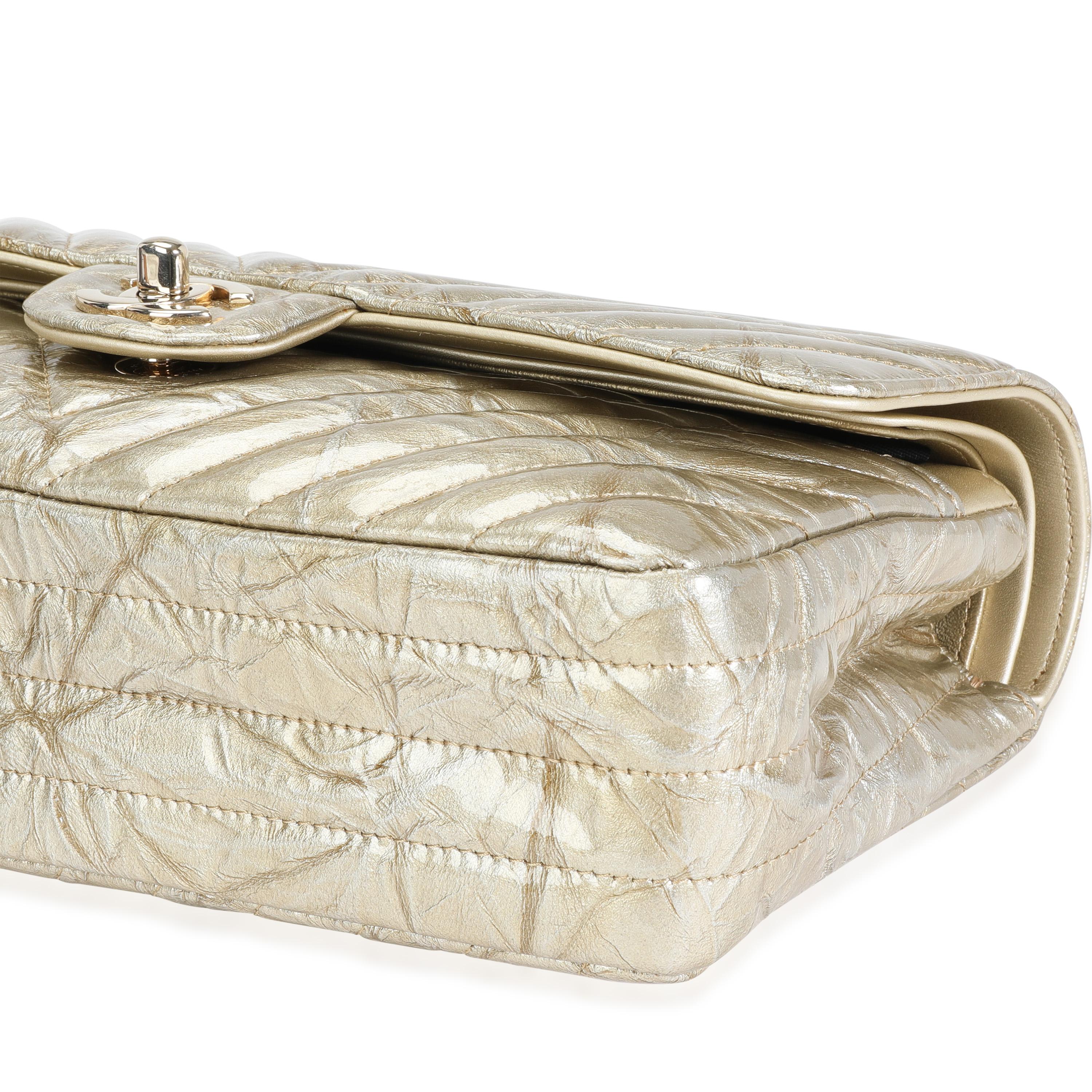 Chanel Oro Chevron Trapuntato Brevetto Borsa Media Classic Doppia Patta 1