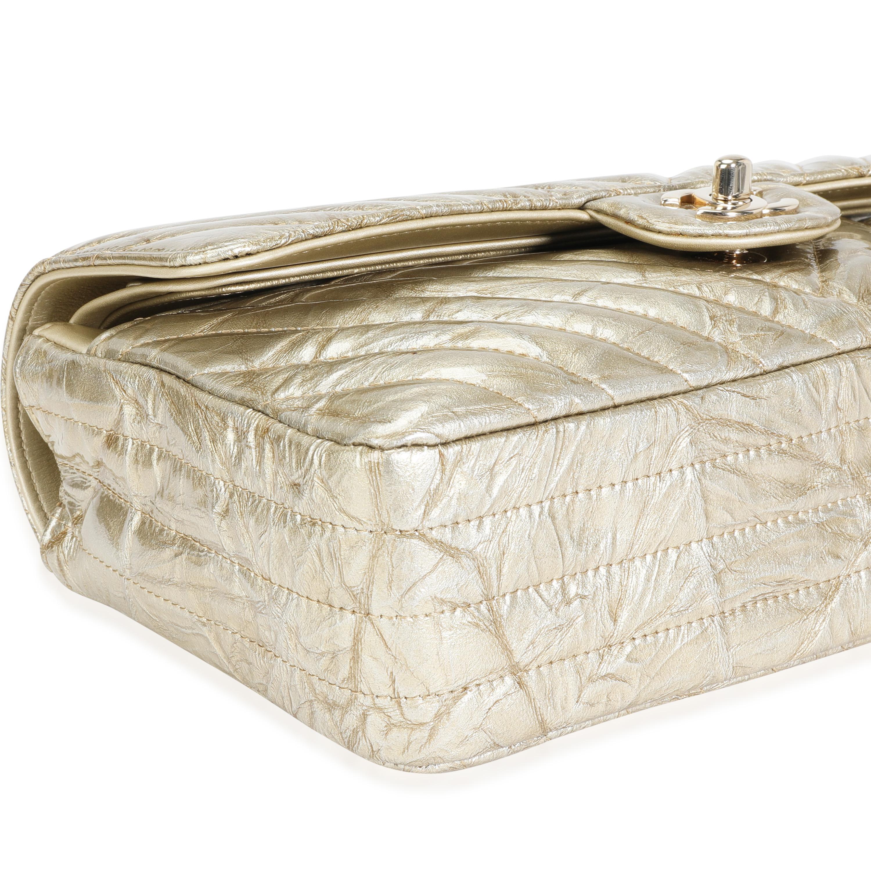 Chanel Oro Chevron Trapuntato Brevetto Borsa Media Classic Doppia Patta 3