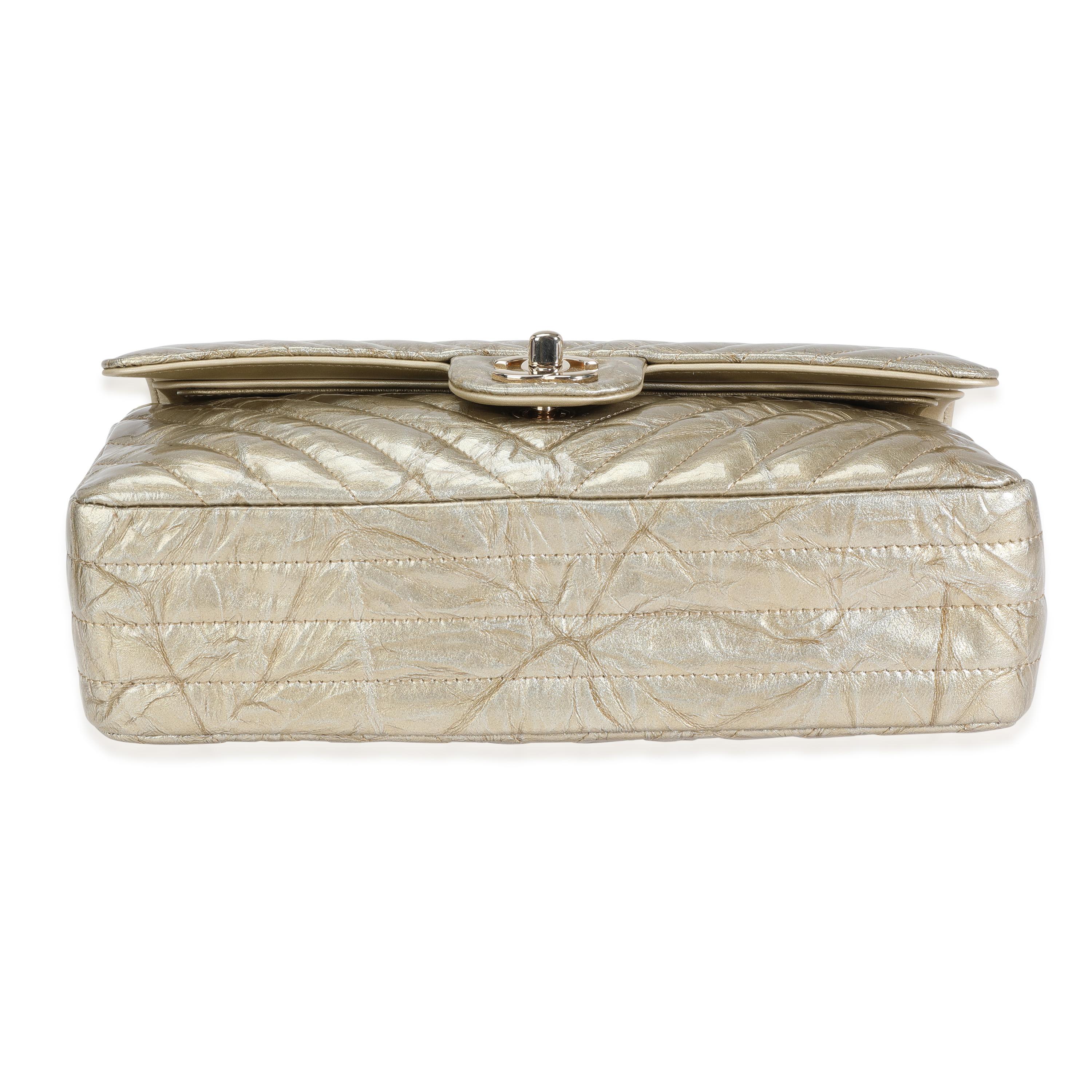 Chanel Oro Chevron Trapuntato Brevetto Borsa Media Classic Doppia Patta 4