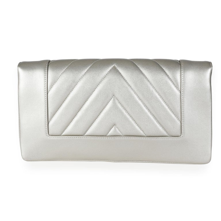 Chanel Gold Chevron Quilted Sheepskin Mademoiselle Vintage Clutch For Sale  at 1stDibs