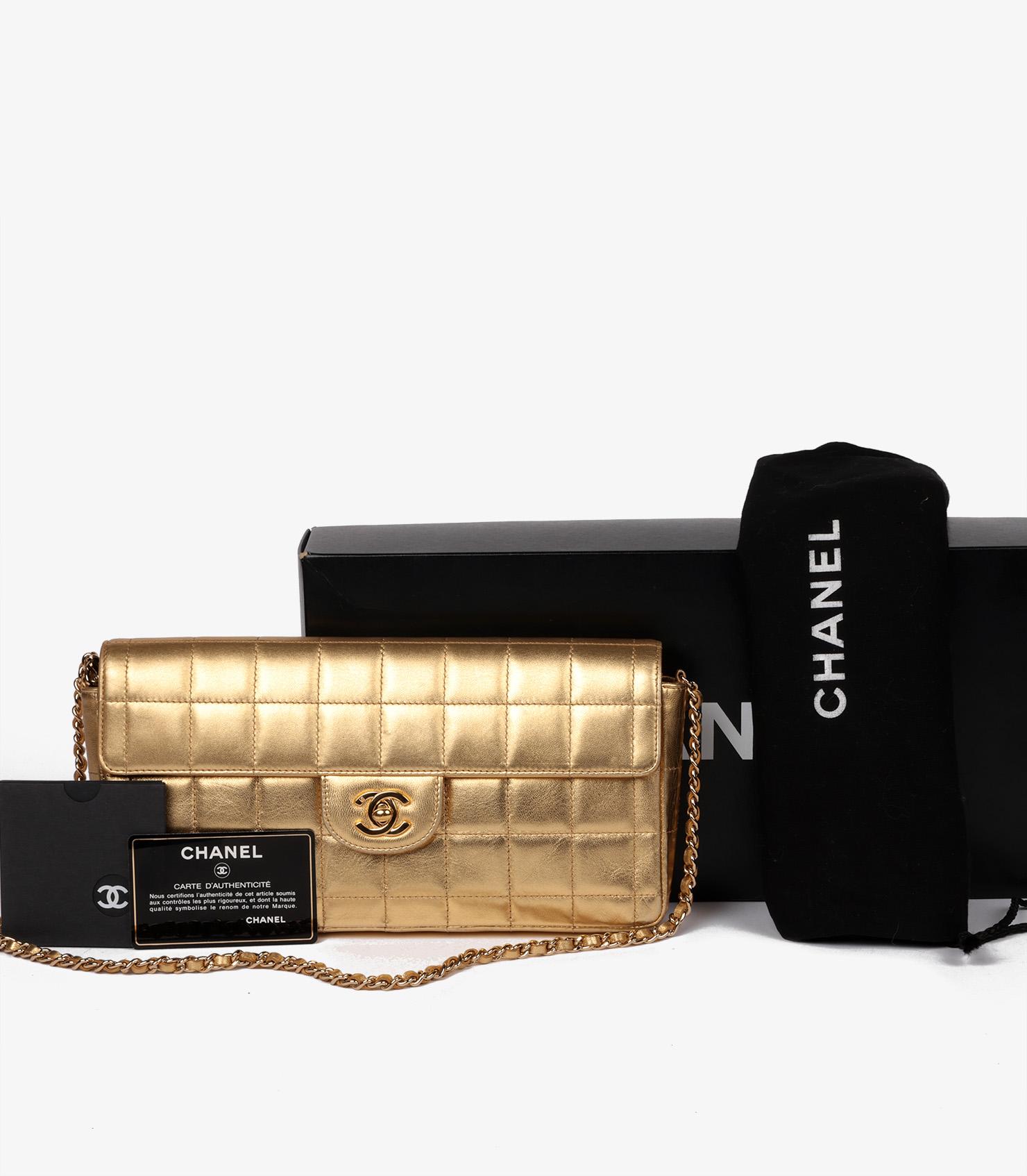 Chanel Gold Chocolate Bar Quilted Metallic Lambskin Leather East-West Flap Bag 6