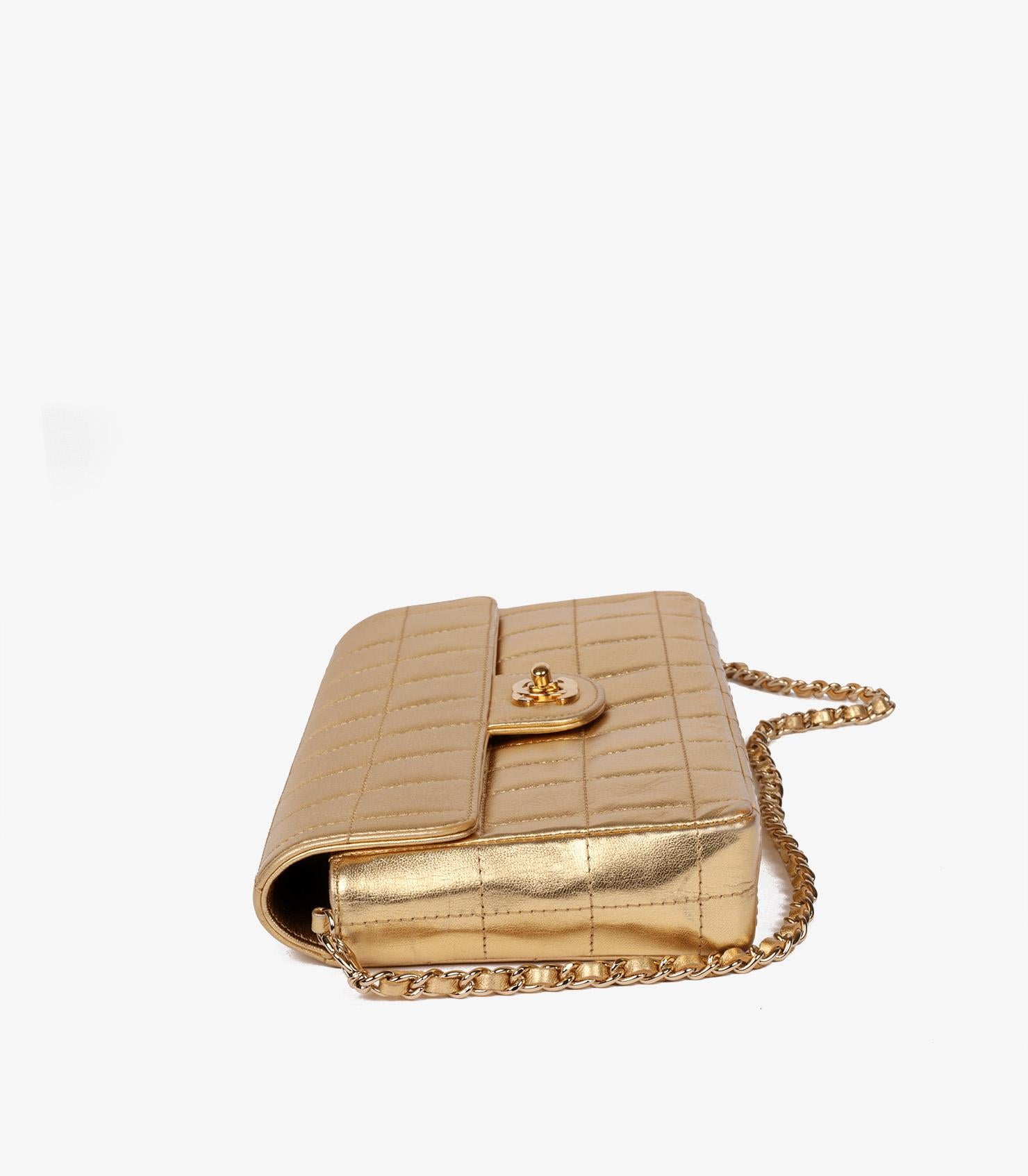 Women's or Men's Chanel Gold Chocolate Bar Quilted Metallic Lambskin Leather East-West Flap Bag
