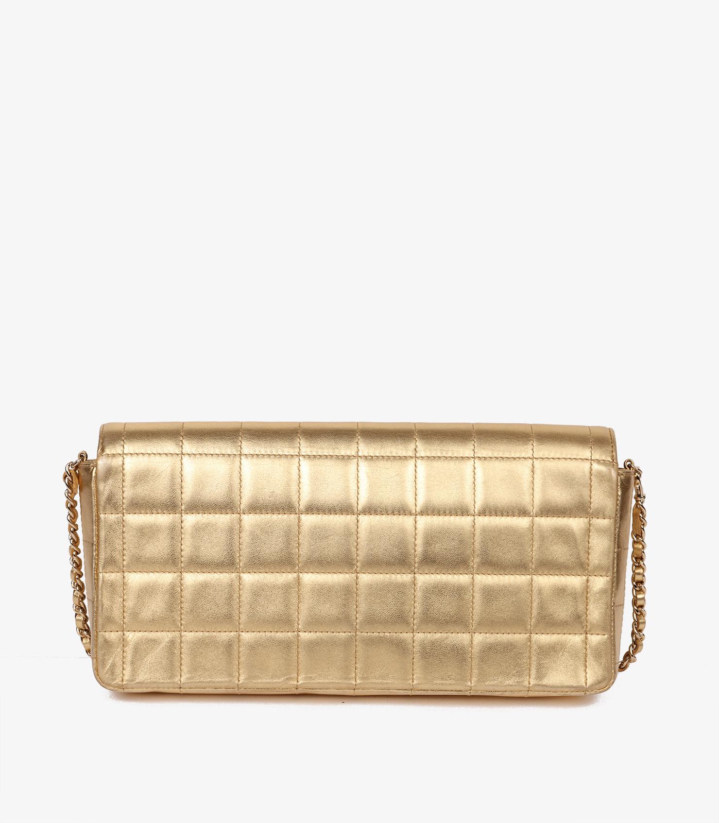 Chanel Gold Chocolate Bar Quilted Metallic Lambskin Leather East-West Flap Bag 1