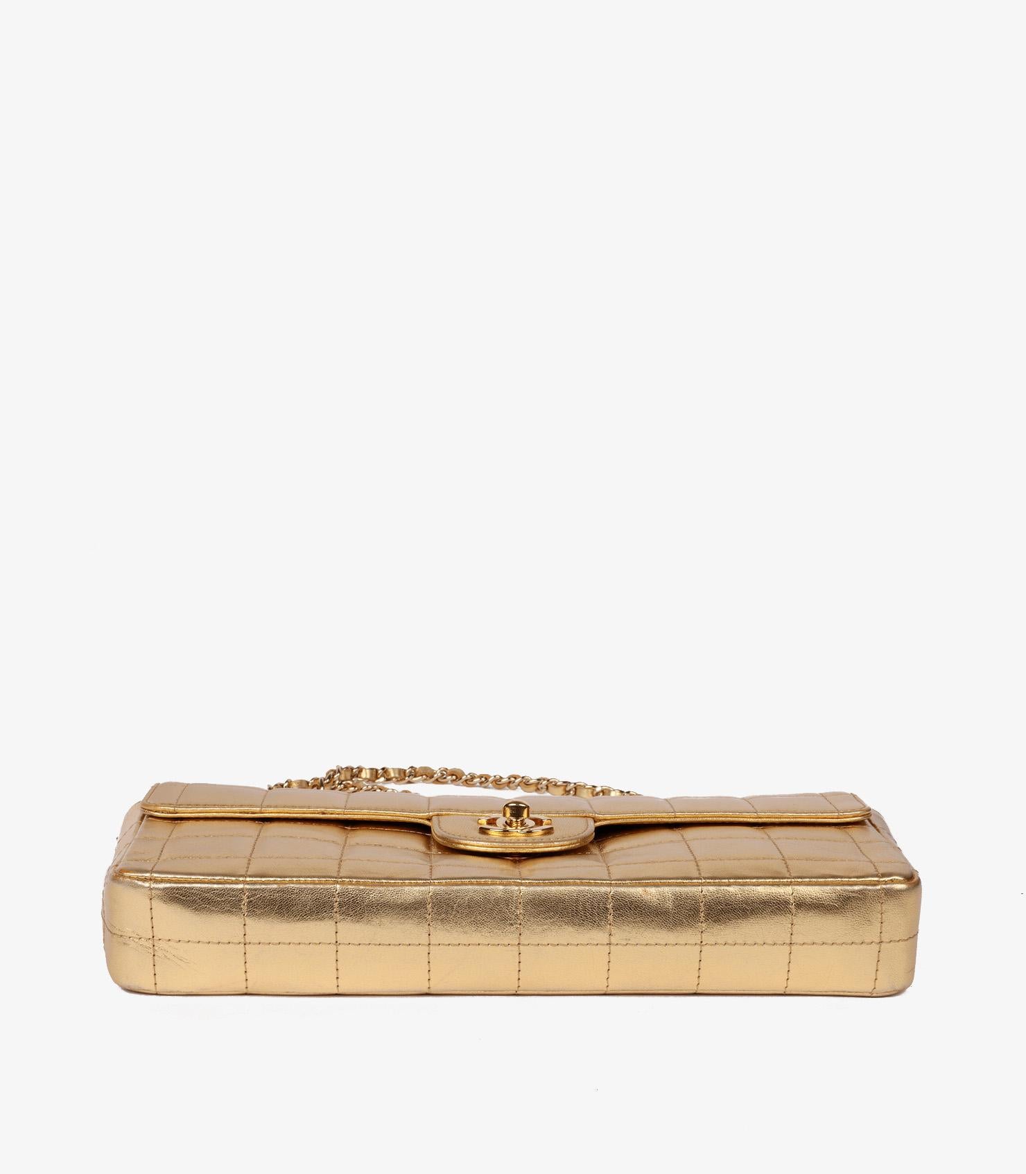 Chanel Gold Chocolate Bar Quilted Metallic Lambskin Leather East-West Flap Bag 2
