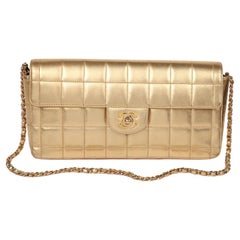 Chanel Gold Chocolate Bar Quilted Metallic Lambskin Leather East-West Flap Bag
