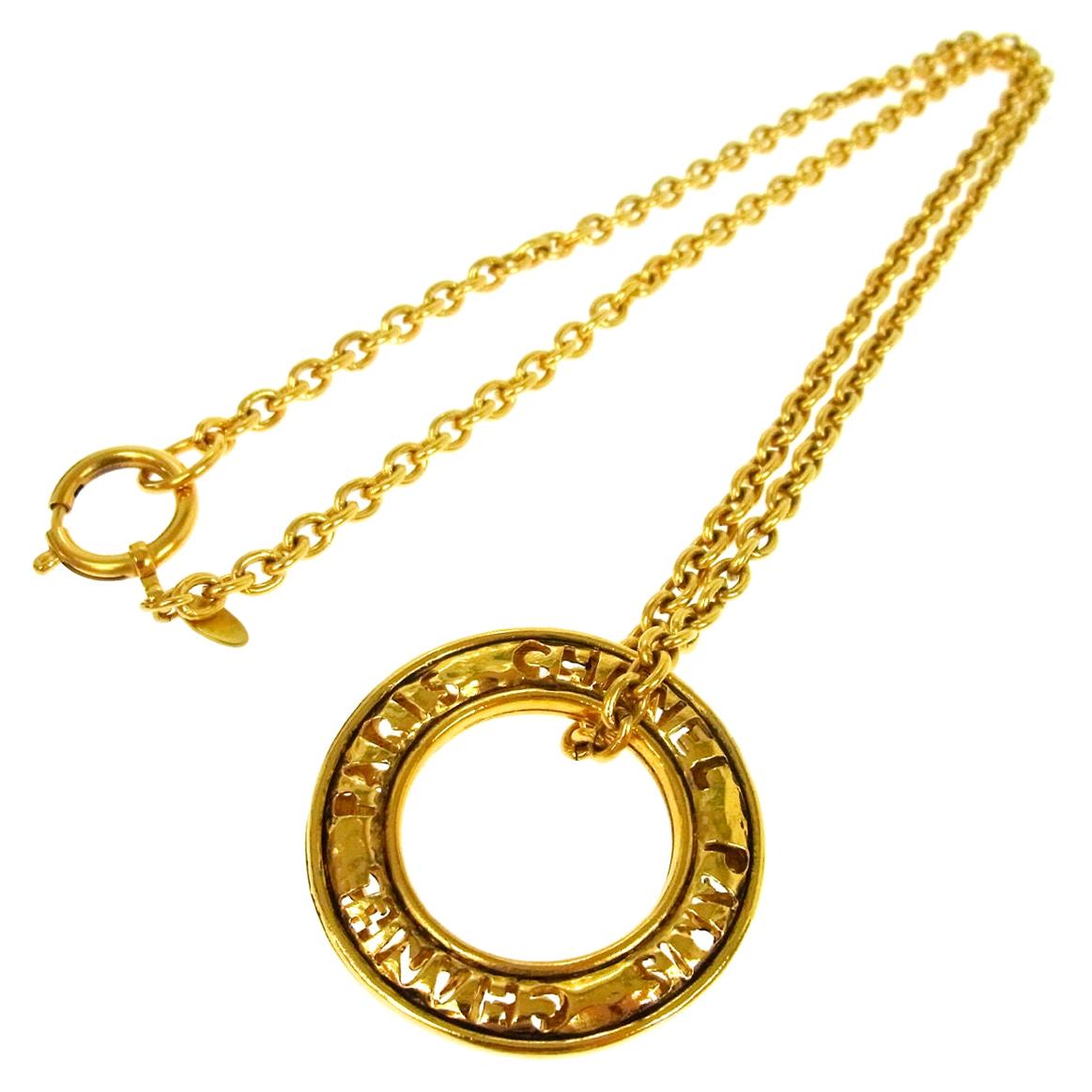 Chanel Gold Link Medallion Charm CC Evening Drop Pendant Chain Necklace in Box