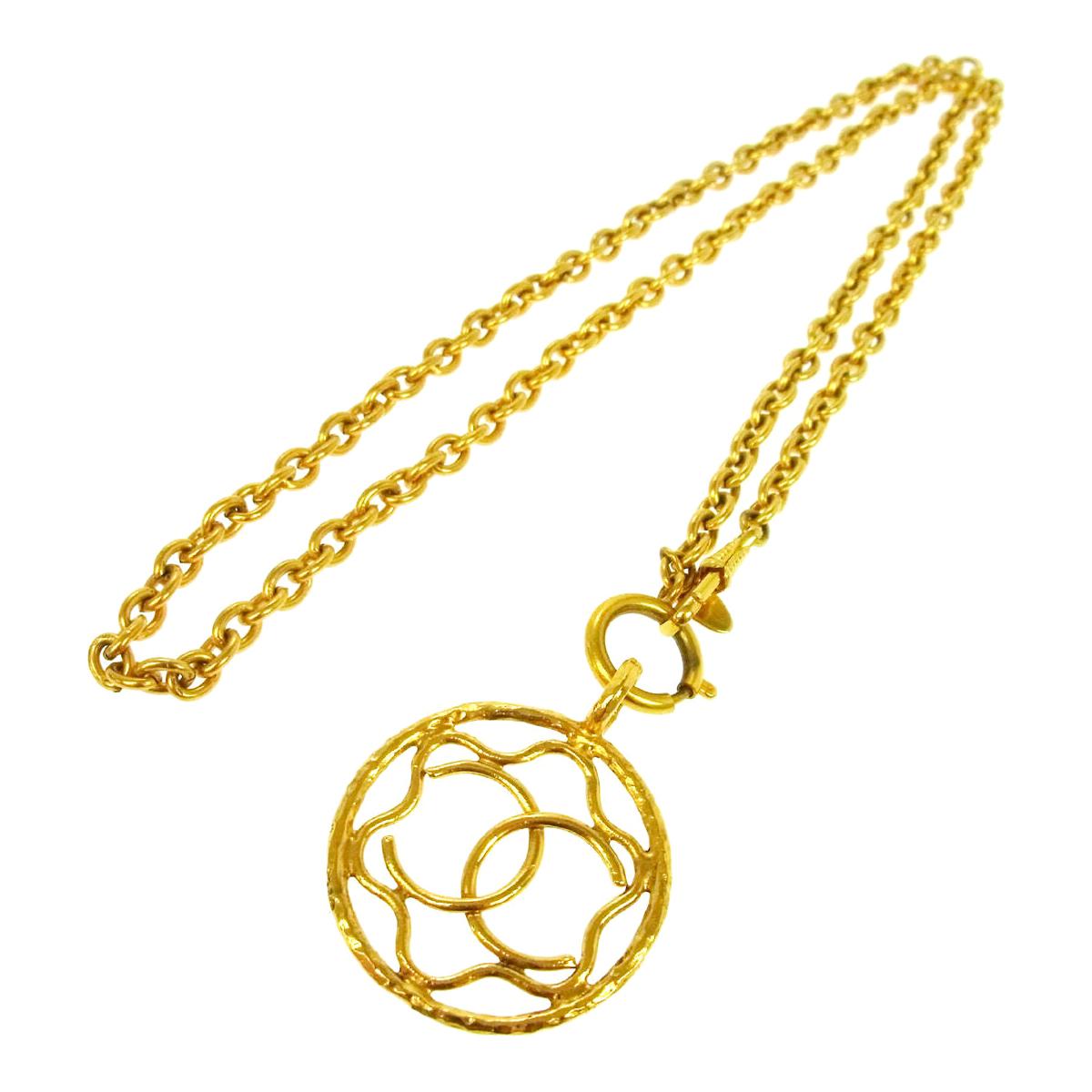 Chanel Gold Medallion Charm CC Evening Drop Link Pendant Chain Necklace in Box
