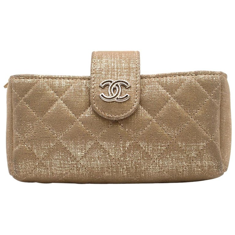 Chanel Gold Coated Coin Purse/Phone Holder For Sale at 1stdibs