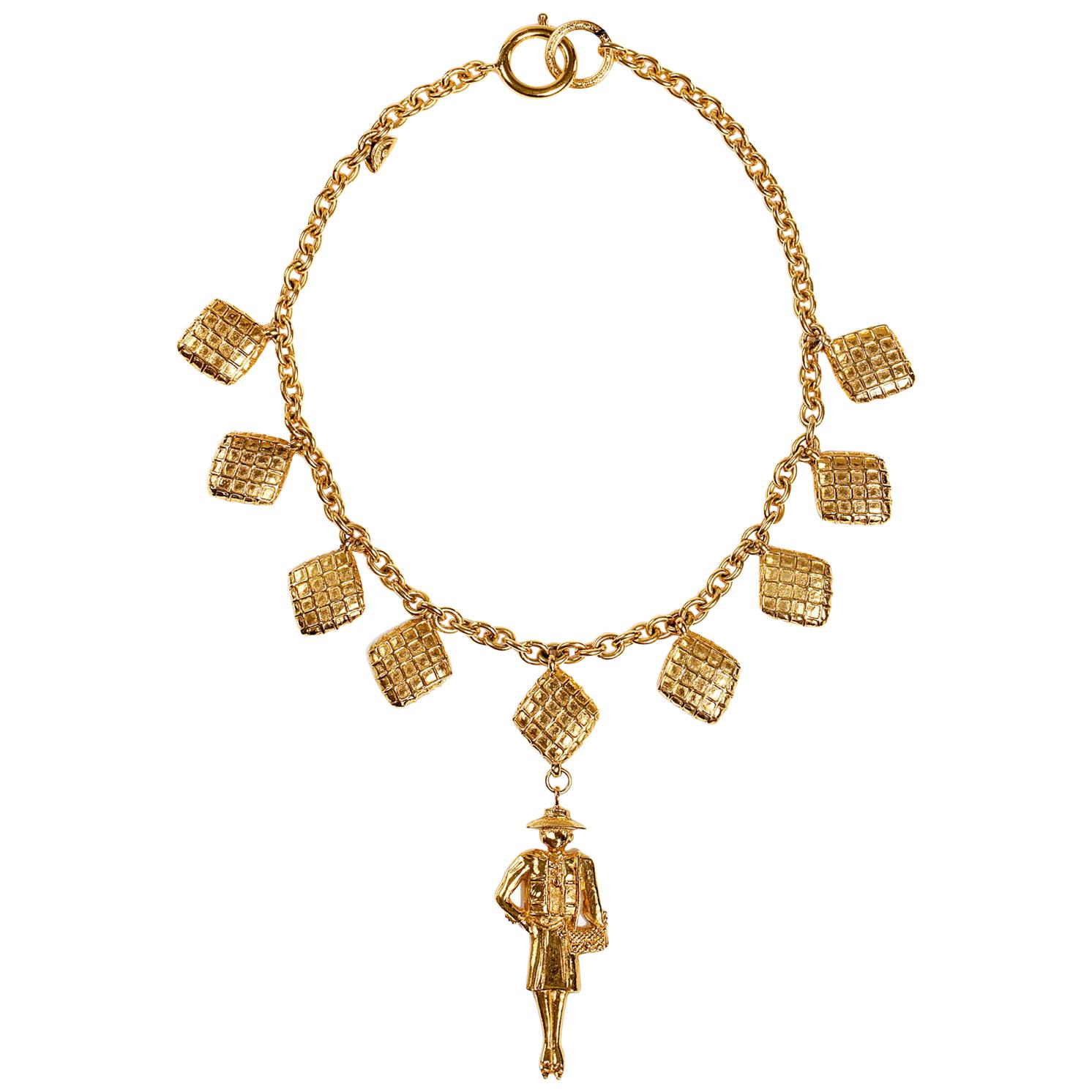 Chanel Gold Coco Pendant Choker Necklace 