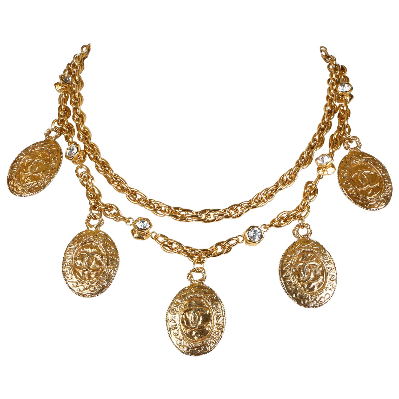 Chanel Gold Coin and Rock Crystal Necklace Belt