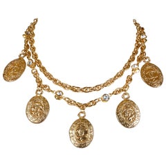 Vintage Chanel Gold Coin and Rock Crystal Necklace Belt