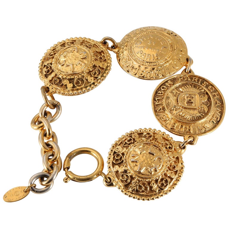 Chanel 70's Vintage Charm Seals Gold Bracelet