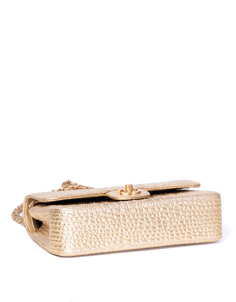 Chanel Gold Croc geprägte Klappe Tasche (Weiß)