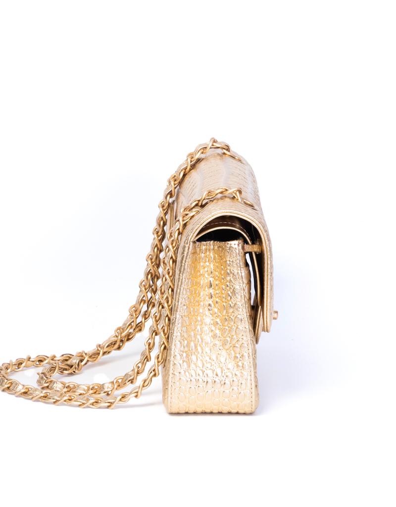 Chanel Gold Croc geprägte Klappe Tasche im Zustand „Hervorragend“ in Montreal, Quebec
